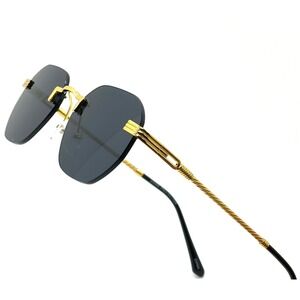 Rimless Sunglasses Gold Frame Dark Black Lens Fashion Trendy Hip Hop Style Cholo